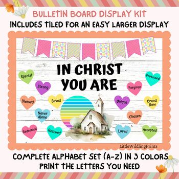 Preview of Spring Bulletin Board Kit, Church Religious Sunday School Bulletin, In Christ