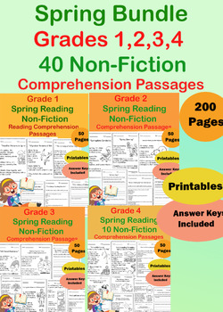 Preview of Spring Bundle-40 Nonfiction Spring Reading Comprehension Stories for Grade 1-4
