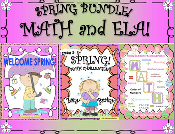 Preview of Spring Bundle!  Math and ELA!  Task Cards   Printables   Centers    Grades 3 - 5