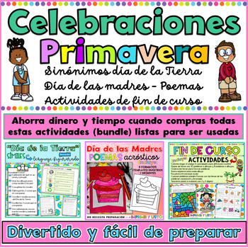 Preview of Spring Spanish Primavera Dia de la Tierra Dia de las madres Fin de curso Similes