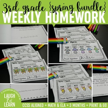 Preview of Third Grade Math & ELA Homework: Spring {Bundle}