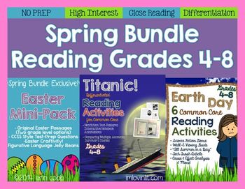 Preview of Spring Bundle for Reading Grades 4-8 *NO PREP Common Core*