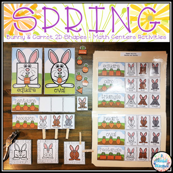 Preview of Spring Bunny 2D Shapes Math Centers Activities for March, April, May, and Easter