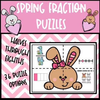 Preview of Spring April Easter Bunny Fraction Puzzles- Fractions on a Number line