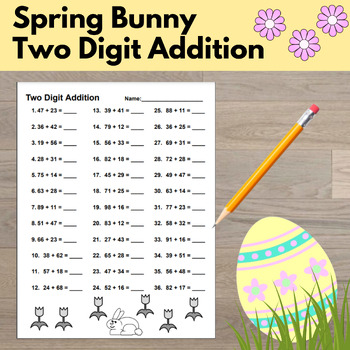 Preview of Spring Bunny Two Digit Addition Worksheet Math 2nd grade 3rd Grade