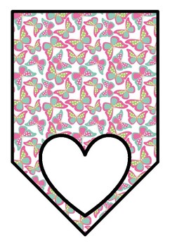Preview of February Butterflies Classroom Décor, Blank Pennant Banners for World languages