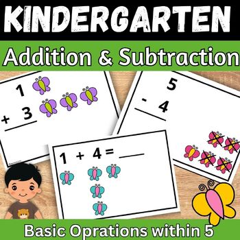 Preview of Spring Butterfly Addition and Subtraction within 5 Kindergarten Math Game Center