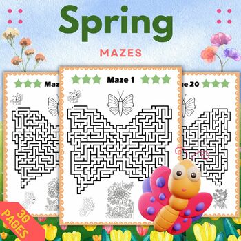 Preview of Spring Butterfly Mazes Puzzles With Solutions - Fun March April Games Activities