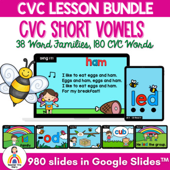 Preview of Spring CVC Short Vowel Word Families Lesson, Review & Activity BUNDLE