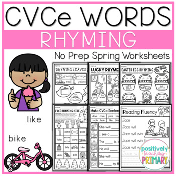 Preview of Spring CVCe | Magic E | Words Rhyming No Prep Worksheets