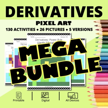 Preview of Spring Calculus Derivatives BUNDLE: Math Pixel Art Activities