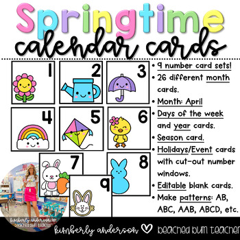 Preview of April: Spring Themed - Calendar Number Cards (Pocket Chart)