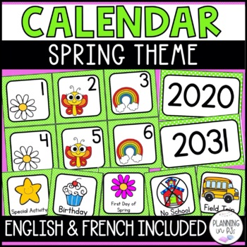 Preview of Spring Calendar Numbers and Pieces for March, April or May | English and French
