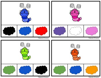 Preview of Spring- Caterpillar- Color Match, Spelling and Writing Clip Cards