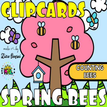 Preview of Spring Centers Counting Bees Clip Cards Pack 0-10 Flower And Beehive Theme