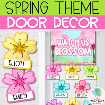 Preview of Spring Cherry Blossom Flower Door Display/Bulletin Board Kit, EDITABLE Decor