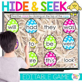 Preview of Spring Phonics Games | Chick Hide and Seek Editable Sight Word Practice & Math