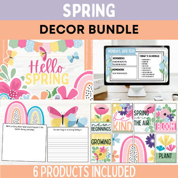 Preview of Spring Classroom Decor Bundle Bulletin Board Kit Newsletter Slide Templates