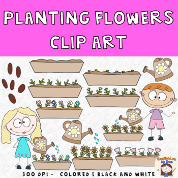 kids planting flowers clipart