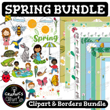Spring Clip Art and Borders Bundle with Birds and Flowers 