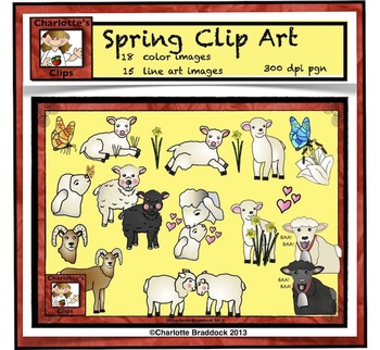 Preview of Spring Clip art: Sheep, Lamb, Ram, Flowers, Hearts and Butterflies