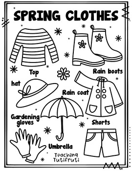Preview of Spring Clothes Coloring Page {By Teaching Tutifruti}