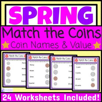 Preview of Spring Coin Names & Value: Matching Coins Worksheets Packet Easter Special Ed