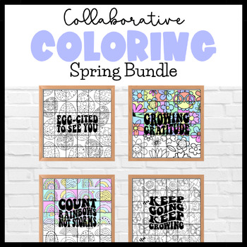 Preview of Spring Collaborative Poster Bundle | Coloring Page Art Mural | Spring Bulletin