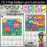 Spring Color By 3 & 4-Digit Addition And Subtraction with 