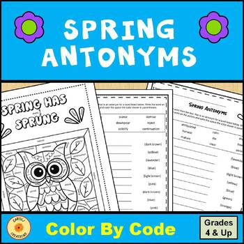 Preview of Spring Color By Code Antonyms Worksheet