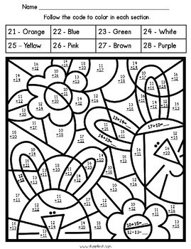 Double Digit Addition without Regrouping - Spring Color By Code | TpT