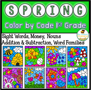 Preview of Spring Coloring Pages Color By Code First Grade