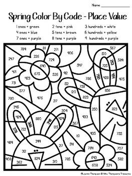 Spring Coloring Pages Color By Code Second Grade by Mrs Thompson's Treasures