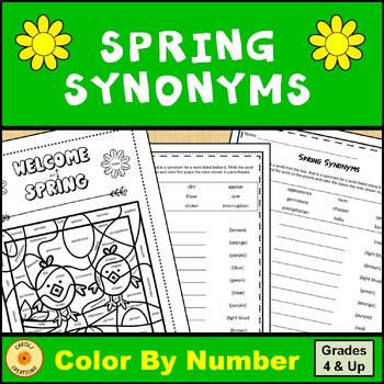 Preview of Spring Color By Code Synonyms Worksheet