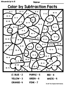 Spring Color By Subtraction Facts: Minuends up to 10, 15, & 20 | TpT