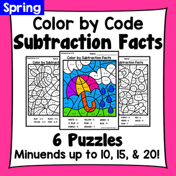 Preview of Spring Color By Subtraction Facts: Minuends up to 10, 15, & 20