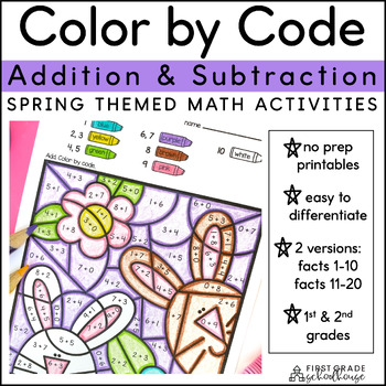 Preview of Color by Number Addition & Subtraction within 20 - Spring Coloring Pages