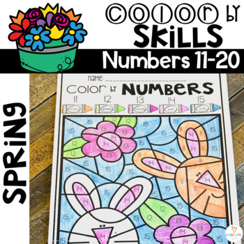 Preview of Spring Color by Code Numbers 11-20 Activities March and April Printables