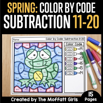 Preview of Spring Color by Code: Subtraction 11-20 