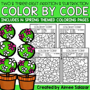 Preview of Spring Color by Code - Two-Digit and Three-Digit Addition and Subtraction