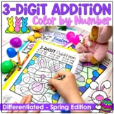 Spring Color by Number 3 Digit Addition Worksheets | Sprin