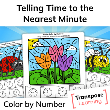 Preview of Spring Color by Number | 3rd Grade Telling Time to the Nearest Minute Worksheets