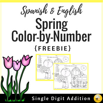 Preview of Spring Color by Number: Addition (Spanish & English) --FREEBIE--