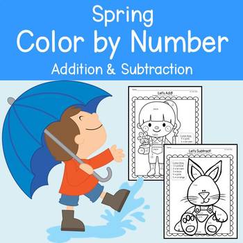Preview of Spring Color by Number Addition & Subtraction | Kindergarten, 1st Grade Math