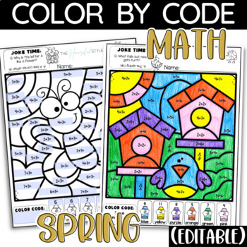 Preview of Spring Color by Number Coloring Pages EDITABLE Color by Code Coloring Sheets