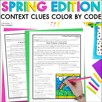 Preview of Spring Color by Number Context Clues Activities - Reading Comprehension Passages