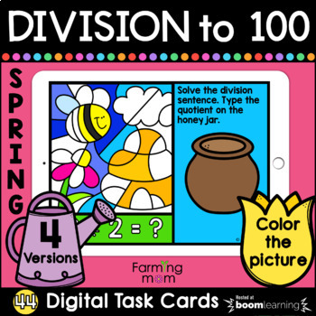Preview of Spring Color by Number Division Math Boom Cards