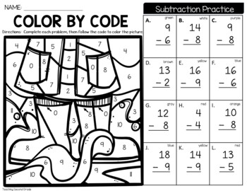 Spring Color By Number Subtraction {differentiated}, 2-digit Addition Set 1