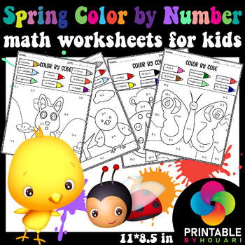 Preview of Spring activities | Color by Number coloring pages | spring worksheets-coloring