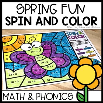 Preview of Spring Coloring Activity | Math and Phonics Spin and Color